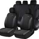 Coverado Car Seat Covers Full Set, Automotive Seat Covers 5-piece, Leather Car Protectors 5 Seats, Black Auto Seat Covers Spill-Proof Design Universal Fit for SUV, Vans, Sedan, Truck