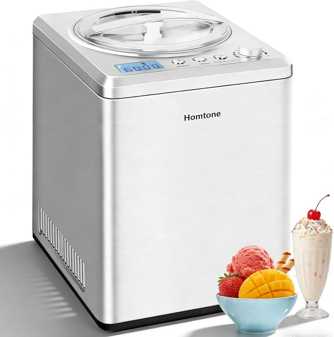 Homtone 2.64 QT Ice Cream Maker with Built-in Compressor, No Pre-Freezing