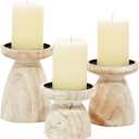 Deco 79 Wood Pillar Candle Holder with White Wash Finish, Set of 3 - 6", 5", 4"H, Brown