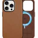 SHIELDON Case for iPhone 15 Pro 5G 6.1", Genuine Leather - Magnetic Wireless Charging - Slim Fit - Non-Slip - Metal Button - Shockproof Protective Case Compatible with iPhone 15 Pro - Saddle Brown