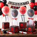 Seenelling 4 Sets Graduation Centerpieces for Tables Tulle Tutu Balloons with Foil Box Red and Black Graduation Party Decorations Grad Balloon Stand for College High School