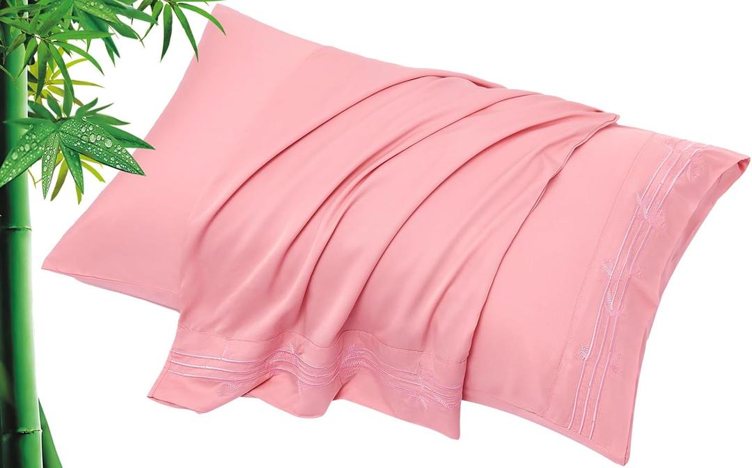 YIYEA King Size Pillow Cases Set of 2, 100% Viscose Derived from Bamboo Cooling Pillowcases for Hot Sleepers, Silky Soft Breathable Pillow Covers with Envelope Closure (20" x36, Pink)