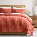 Burnt Orange California Cal King Size Quilt Bedding Sets with Pillow Shams, Red Oversized Lightweight Soft Bedspread Coverlet, Quilted Blanket Thin Comforter Bed Cover, 3 Pieces, 118x106 inches (California King, Burnt Orange)