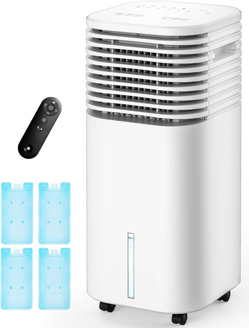 4-IN-1 Portable Air Conditioners, Evaporative Air Cooler w/4 Modes & 3 Speeds, 15H Timer for Smart Auto-off, 2-Gal Tank for 20H Cooling,17FT Remote,No Hose Needed,120Oscillating Swamp Cooler