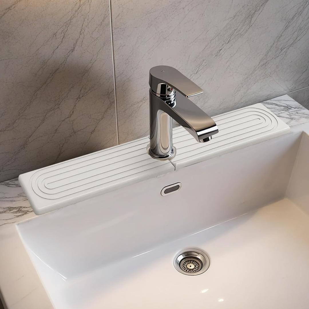 PEKER Faucet Mat for Kitchen Sink 19.7" – Diatomite Fast Drying Stone Sink Tray, Super Absorbent Faucet Splash Guard for Bathroom Counter, Sink Drip Catcher & Organizer