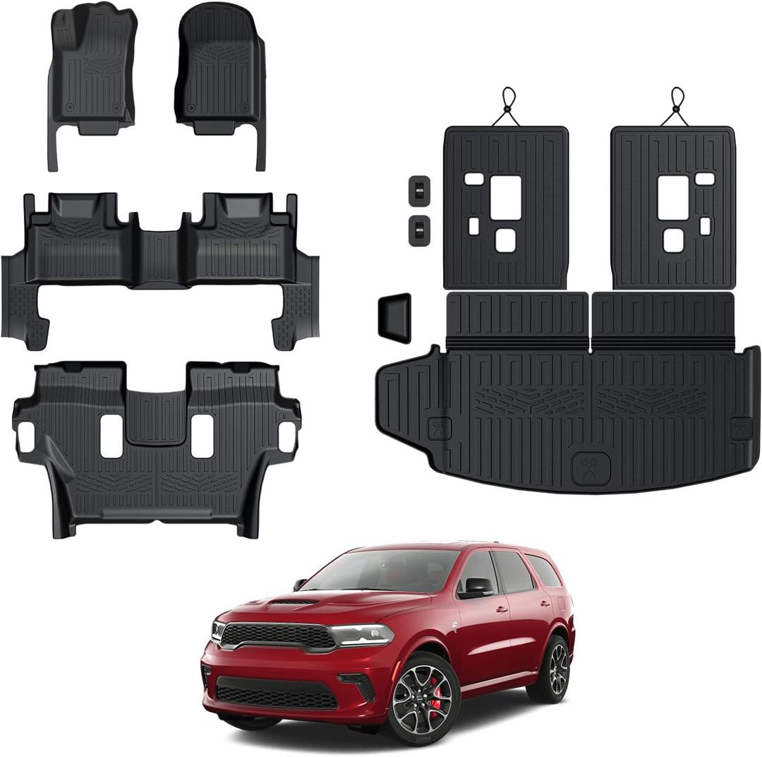 Floor Mats for 2016-2024 2025 Dodge Durango 6-seat, All Weather TPE Cargo Liner Cargo Mat and 3rd Row Backrest Mats for Durango Accessories