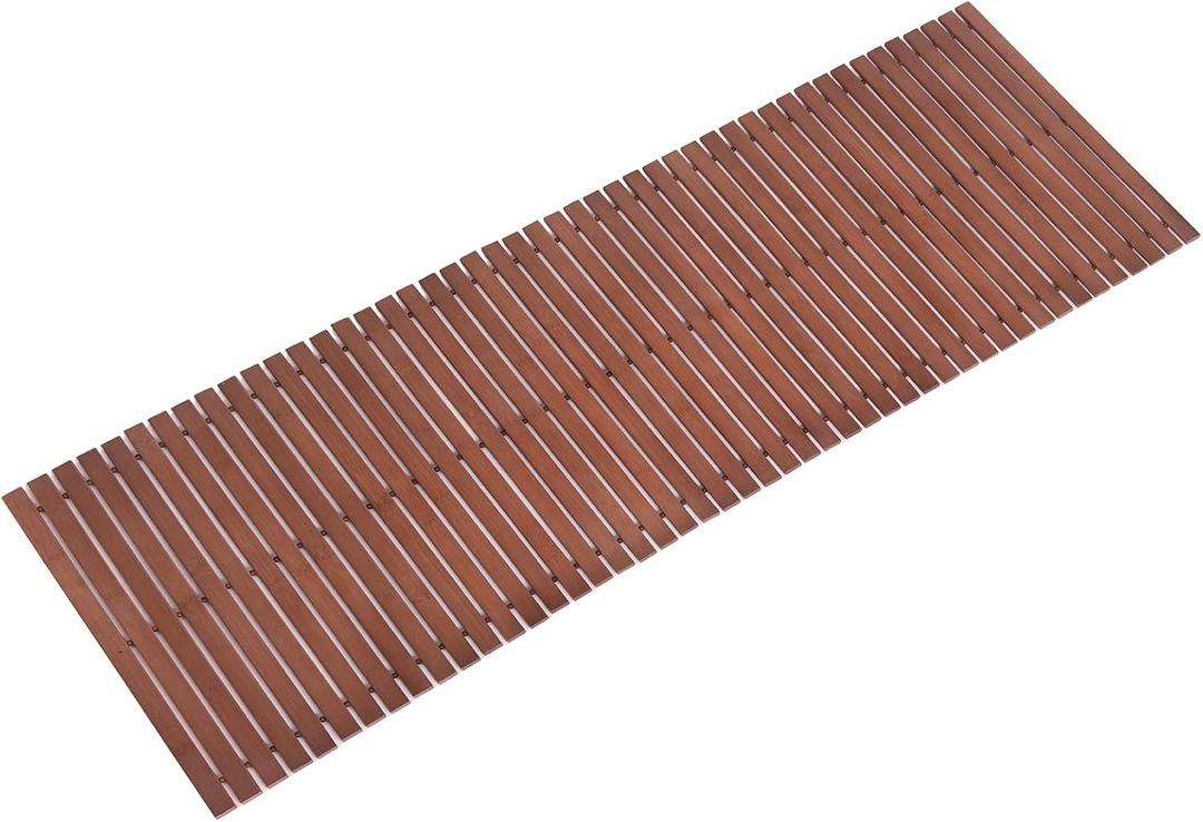 Bamboo Bath Mat Bathroom Runner Long Large Rugs Floor Wood Shower Bathtub Waterproof Non Slip Accessories 16x48 Inch Easy to Clean, Walnut Bamboo, 1 pc