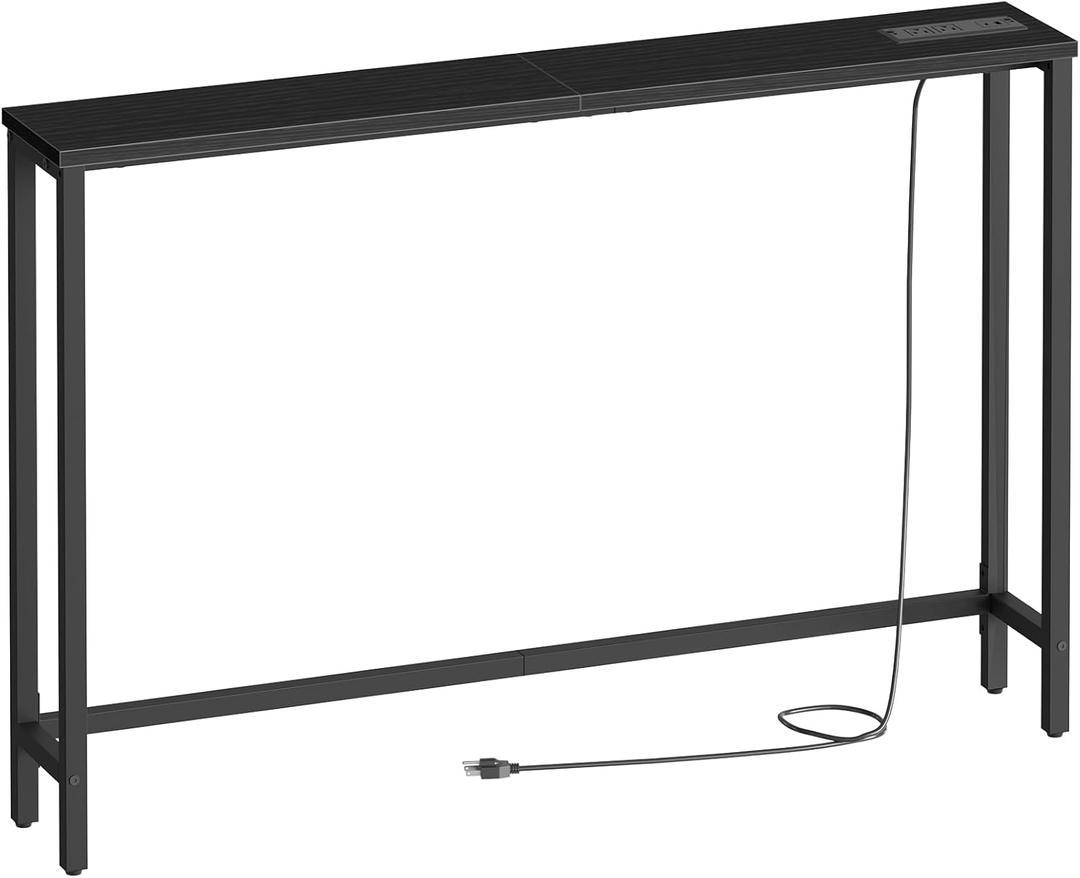 HOOBRO 47.2" Narrow Console Table with Power Outlet, 5.9" Behind Couch Table with Charging Station, Long Sofa Side Table, Skinny Entryway Table for Living Room, Hallway, Foyer, Black BB15XG01G1, 47.2"l X 5.9"w X 31.5"h