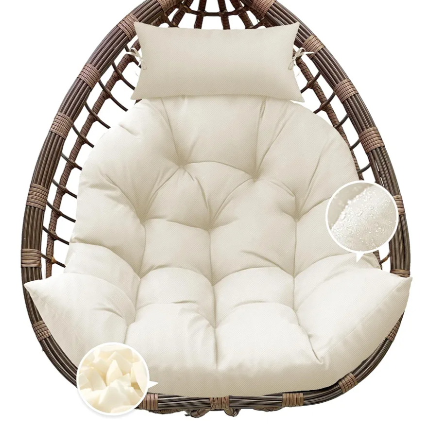 Outdoor Hanging Egg Chair Cushion Replacement, Thicken Egg Chair Cushion Waterproof Basket Eggs Chairs Cushion with Headrest Pillow, U-Shaped Cushions for Hanging Eggs Chairs Swing (Cream)