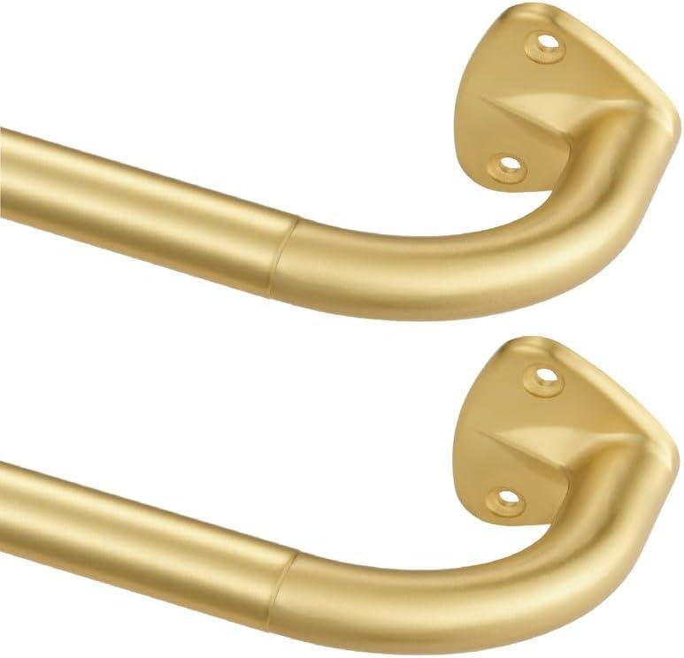2 Pack Curtain Rod for Windows 84-144 Inch, Wrap Around Curtain Rods, Blackout Curtain Rod or Window, 3/4 Inch Diameter Room Darkening Curtain Rod, Adjustable Single Telescoping Drapery Rod Brass
