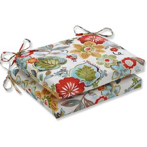 Pillow Perfect Bright Floral Indoor/Outdoor Chair Pad With Ties, 2 Count, 20" x 20", Ivory Alastriste