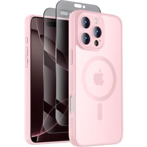 Symcele Designed for iPhone 16 Pro Case, Compatible with MagSafe, with Privacy Screen Protectors X2, [Camera Protection] [15FT Military Drop Protection] Shockproof Phone Case, 2024, Pink