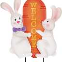 hogardeck Easter Decorations Outdoor, 26 Inch Cute Bunny Carrot Decorative Garden Stakes for Easter Decor, Welcome Metal Yard Sign for Home Spring Outside Garden Front Porch Lawn Backyard (White Orange)