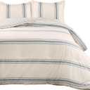 Lush Decor Farmhouse Stripe Reversible Cotton Comforter Set, 3 Piece Set, Full/ Queen, Blue - Cozy Frmhouse Bedding Set - Rustic Decor - Striped Comforter - Modern Farmhose Bedroom Decor