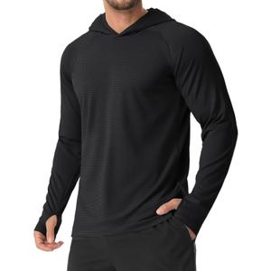 Long Sleeve Quick Dry, Performance Workout Hiking, Athletic T-Shirt (Black, XXL)