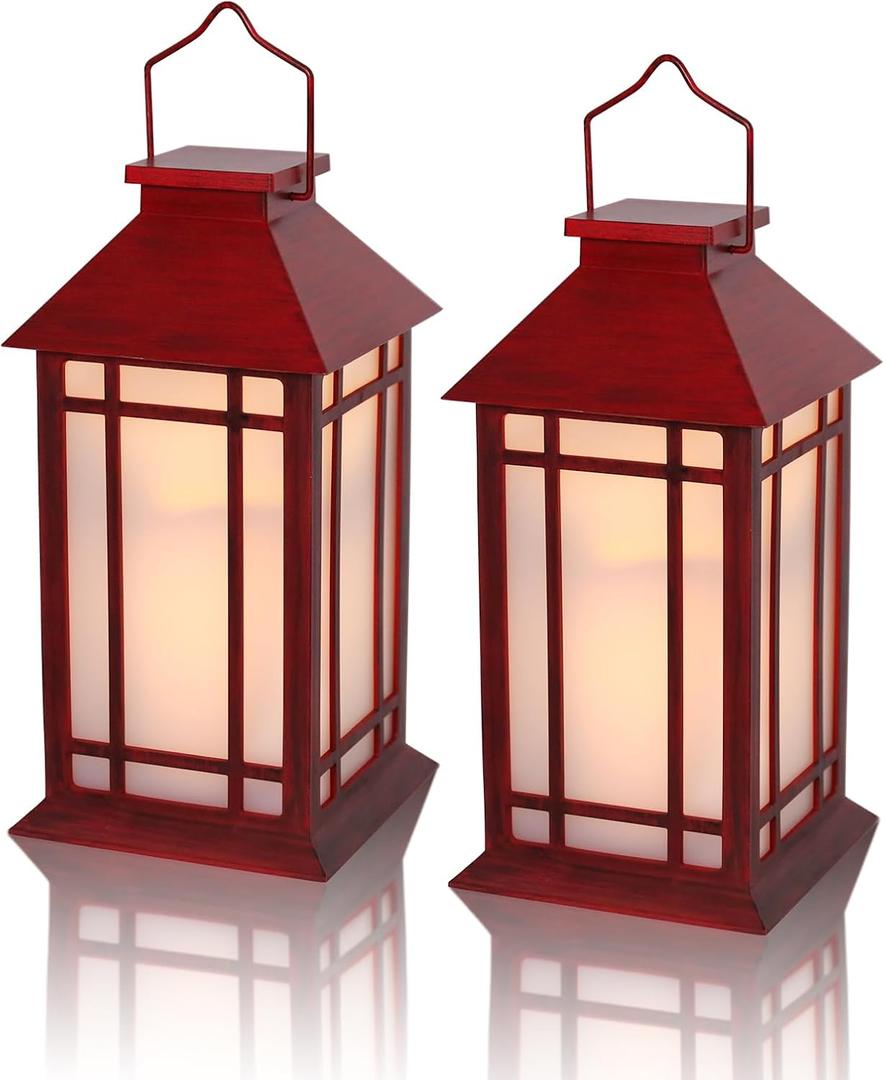 Taman Christmas Lantern, 2 Pack Hanging Lights LED Flickering Lights Battery Operate Decorative Outdoor Lighting Waterproof Umbrella Lights for Christmas Patio Garden, Table,Party Decor