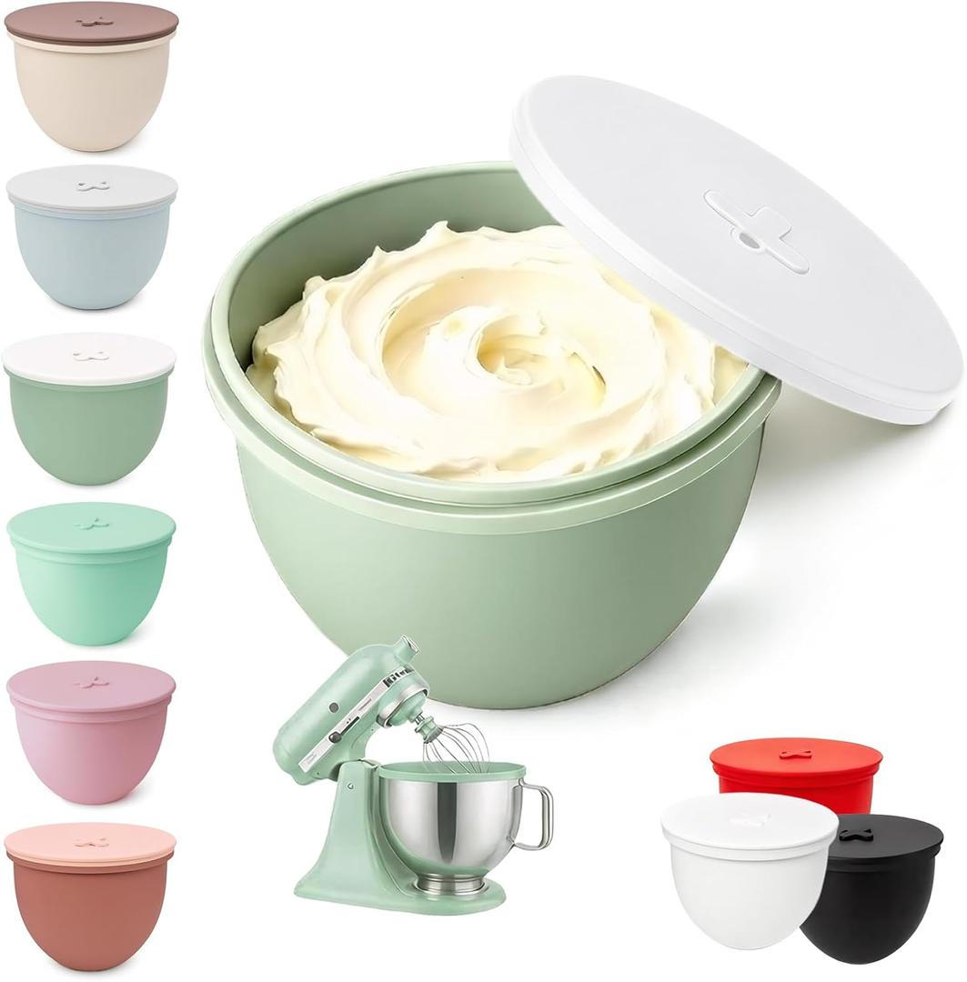 Omoiyari Premium MUTED SAGE Silicone Bowl Liner with Lid for KitchenAid 4.5-Qt Tilt-Head (Only),2mm Extra-Thick Silicone,Odour-Free&Heat-Resistant,Air Valve for Dough Proofing,Dishwasher Safe,BPA Free