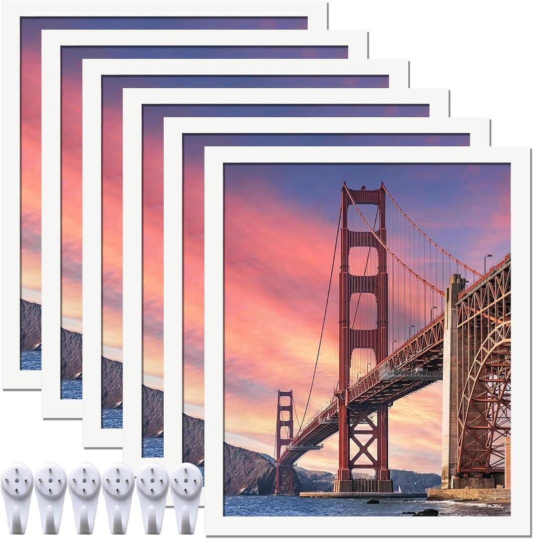6 Sets 20x24 Picture Frame, Frames for 20 x 24 Canvas Collage Photo Poster Certificate Wall Gallery, High Transparent Horizontal Vertical White 20 by 24 Inches