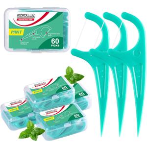 Floss Picks, 300 Count Mint Dental Floss Picks, Toothpicks with 5 Travel Cases for Extra Convenience, Helps Prevent Cavities, Remove Plaque & Freshen Breath, Premium Floss Sticks for Family
