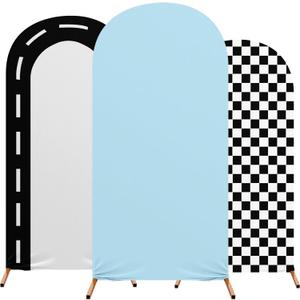 Fast Party Arch Backdrop Cover Set of 3 Racing Theme Arch Covers Spandex Stretch Backdrop Stand 4ft, 5ft, 6ft for Wedding Birthday Banquet Ceremony Decoration(Blue)