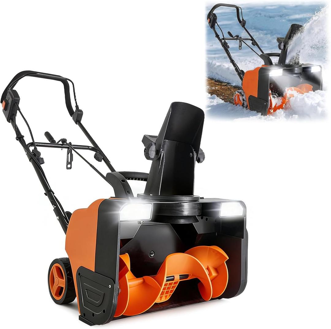 VEVOR Electric Snow Blower, 20 inch 15A Corded Snow Thrower with Dual LED Headlights & 180 Rotating Chute, 25FT Throwing Distance, 12" Depth Clearing, Walk-Behind Snowblower for Driveway Sidewalk