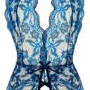 Ababoon Women One Piece Lingerie Lace Sexy Baby Dolls Teddy Sleepwear (Medium, Black&blue)