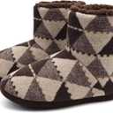 GPOS Knit Rock Wool Warm Men Indoor Pull on Cozy Memory Foam Slipper Boots Soft Rubber Sole (10, Triangle Brown)