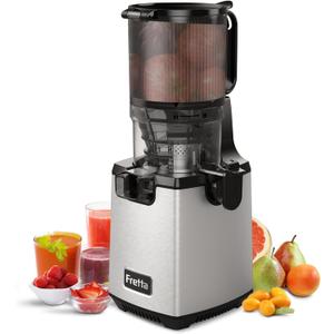 Cold Press Juicer Machines,Fretta Slow Masticating Juicers with 5.3" Large Feed Chute Fit Whole Fruits & Vegetable Easy Clean Self Feeding Juice Extractor,Tritan Material BPA Free 250W,Stainless Steel (Silver)