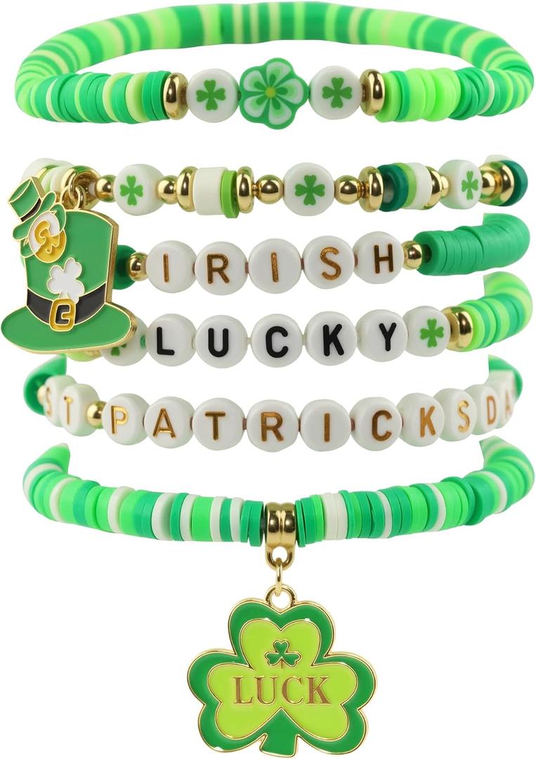 OHOME St Patricks Day Accessories - 6 Pack Shamrock Bracelets | St Patricks Day Shirt Outfit for Women Men - Funny Shamrock Decorations Decor Party Supplies for Adults