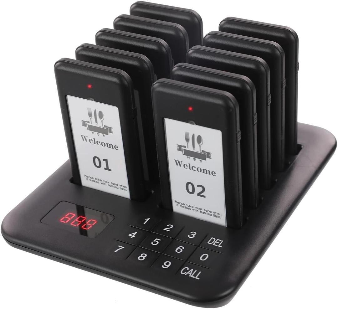 Restaurant Pager System, 10 Wireless Pagers, Touch Keyboard Calling Customers Waiting Beepers with Vibration Flash and Buzzer for Queue in Food Trucks Churches Bar Shop Hotels Eatery