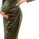 AISWI Velvet Maternity Cocktail Dress Long Sleeves Fall Winter Baby Shower Wedding Guest Holiday Pregnancy V Neck (XL)