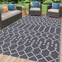Smiry Outdoor Rug 9x12 ft, Waterproof Reversible Plastic Straw Rugs, Boho Outdoor Area Rug, Outside Floor Mat for Patio, Backyard, Deck, Picnic, Beach, Camping, Grey