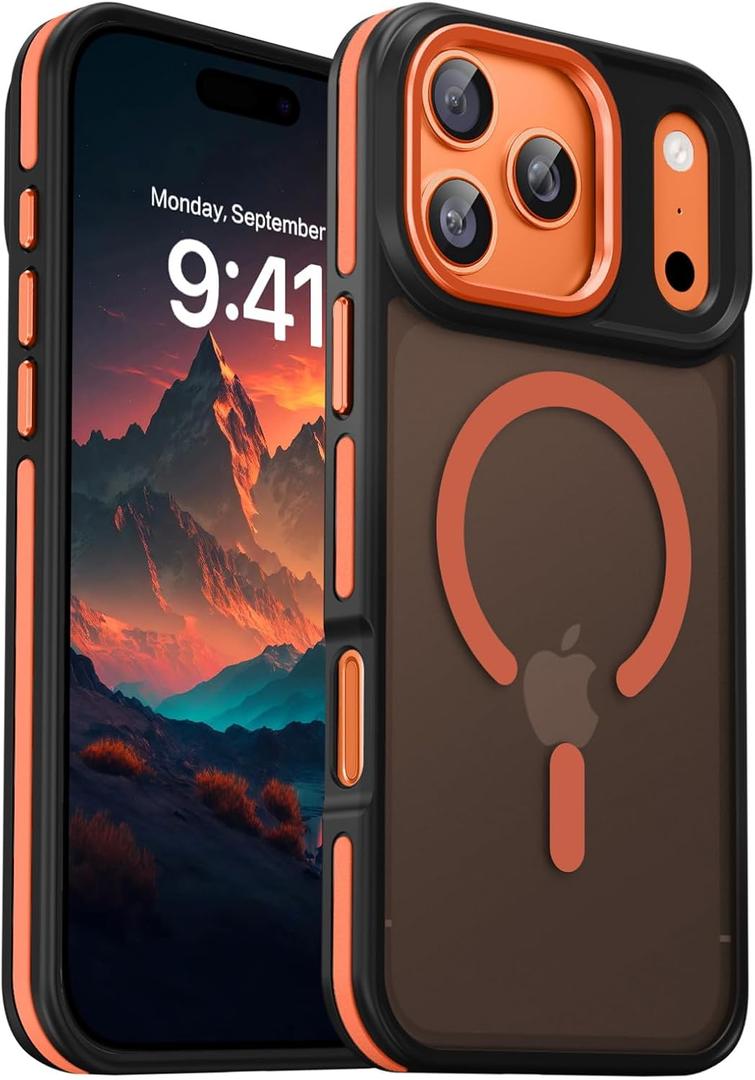 DOMAVER Magnetic for iPhone 17 Pro Case 6.3" 2025, [Compatible with Magsafe] Slim Cute Translucent Matte Shockproof Drop Protective Bumper Women Men Phone Cover for iPhone 17 Pro, Orange