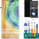 OLED for Samsung Galaxy S22 Ultra 5G LCD Screen Replacement for Samsung S22 Ultra 5G Display for Galaxy SM-S908 Digitizer Touch Screen Assembly Repair Kits with Frame (Black,with Fingerprint)