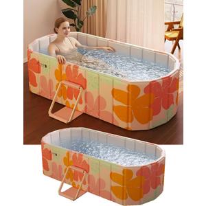 Portable Bathtub Ice Bath Tub - Foldable Collapsible Bathtub for Adult Shower Bathroom Hot SPA Soaking Cold Plunge Tub Freestanding Bathtub 59"Lx22"Wx20"H Pink