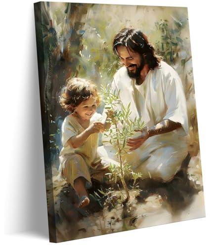Danseed Jesus With Child Canvas Wall Art Religious Spiritual Wall Decor Pictures Christian Children's Room Posters Prints for Kids Bedroom Baby Room Nursery Girls Boys Room Decoration Ready to Hang