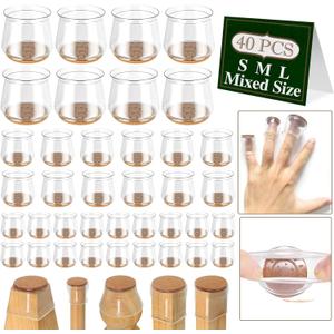 40 Pcs, Chair Leg Floor Protectors for Hardwood Floors, Felt Furniture Pads Silicone Chair Socks Leg Caps Covers, Furniture Protectors (20-Small,12-Medium, 8-Large Assorted Size Fit Diameter 0.6"-3.2") (20S-12M-8L)