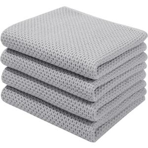 Homaxy 100% Cotton Waffle Weave Kitchen Dish Towels, Ultra Soft Absorbent Quick Drying Cleaning Towel, 13 x 28 Inches, 4-Pack, Light Gray