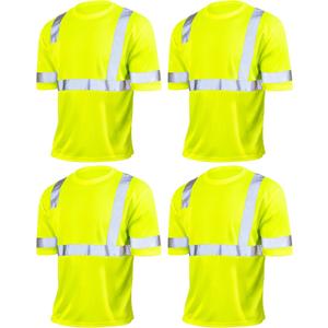 JaGely 4 Pcs Reflective Safety Shirts Short Sleeve High Visibility Hi Vis T-shirts for Construction Work with Front Pocket (Yellow, XXL)