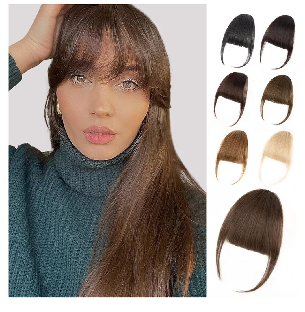 Bangs Hair Clip - Brown Clip in Bangs Real Human Hair, Fake Bangs Fringe with Temples Wispy Bangs Hair Extensions for Women Daily Wear