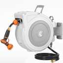 Giraffe Tools Retractable Hose Reel 1/2" x 65 ft Heavy Duty Water Hose Reel, Swivel Bracket, Any Length Lock, with 9-Function Sprayer Nozzle