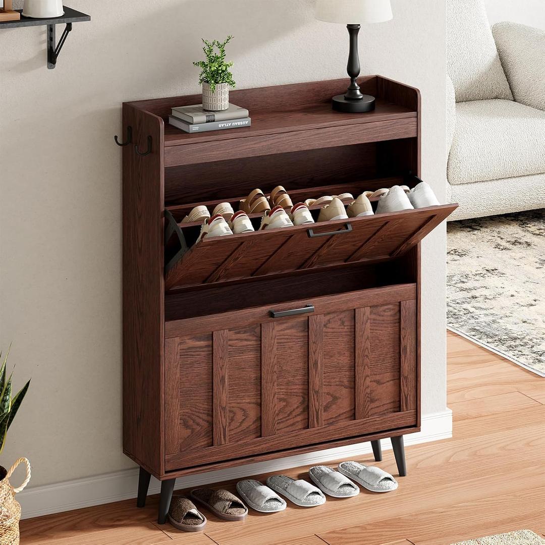 ChooChoo Shoe Storage Cabinet with 2 Flip Drawers, 9.45"D x 31.5"W x 42.9"H