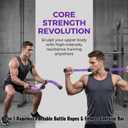 2-in-1 Ropeless Portable Battle Ropes & Fitness Exercise Bar (Purple) | Set of 2 Portable Cordless Battle Ropes (3.3lb), High Rebound Spring for Central Muscle Training, Home Gym