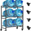 Heavy Duty 3 Tiers Water Rack Double Row with 4 Wheels - Space Saving Dispenser Stand 5 Gallon Water Storage Rack Bottle Jug Holder Organizer/Lockable&Removable Casters/Kitchen Office Garage/6 Slots