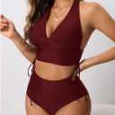 SHENHE Women's High Waisted Bikini Set Sexy Halter Deep V Neck Swimsuits 2 Piece Bathing Suits (M)
