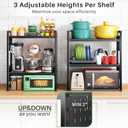 Microwave Stand, 3-Tier Expandable(17.4"- 27.4") Heavy Duty Adjustable Shelf Microwave Oven Rack, Kitchen Countertop Organizer and Storage with 9 Hooks & Cutting Board Holder, Holds up 180 lbs, Black