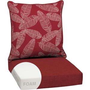 Arden Outdoor Foam Deep Seat Cushion Set, 24 in x 24 in, Weather-Proof, Rain-Proof, Fade Resistant Patio Cushion, Bottom and Back Cushion for Chair, Sofa, and Couch Red Leaf Palm