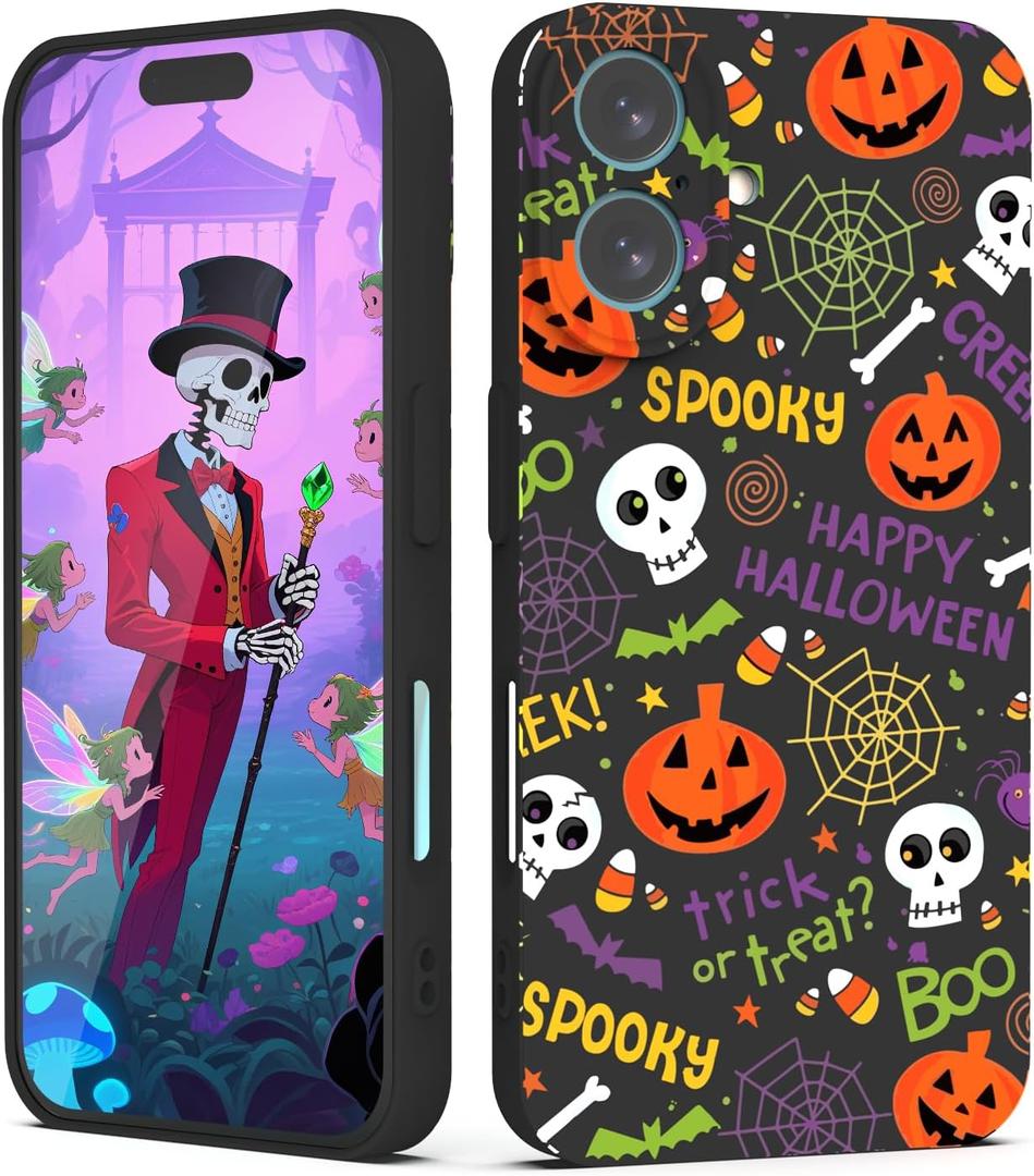 Case for iPhone 16 Halloween Ghost Pumpkin Design,Black Matte Soft Slim Fit TPU Anti-Scratch Shockproof Protective Cover Phone Case for iPhone 16 (pumpkin spider web)