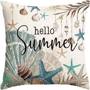 AVOIN colorlife Ocean Starfish Sea Shell Throw Pillow Cover, 18 x 18 Inch Summer Holiday Seaweed Cushion Case Decoration for Sofa Couch Seasonal Home Decor