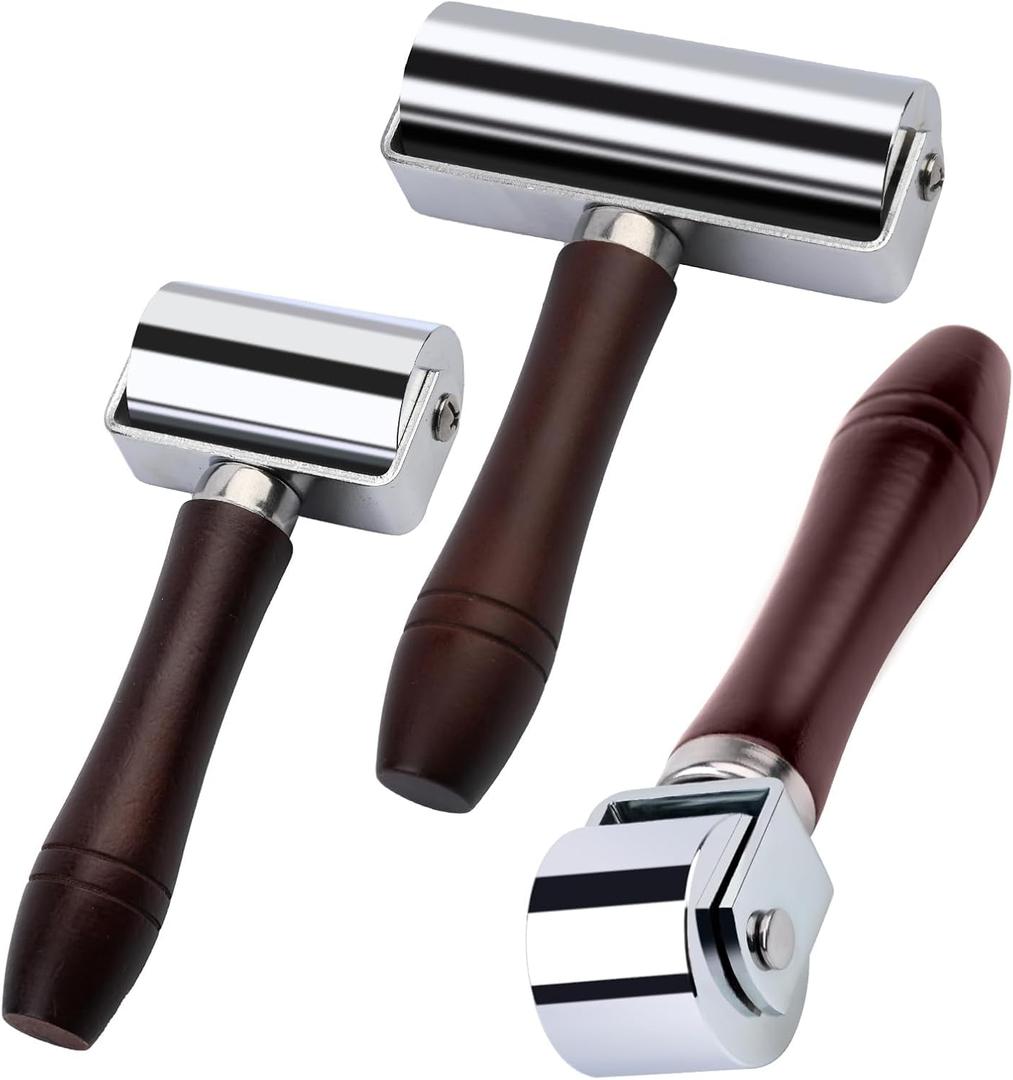 Mnuizu 26mm+60mm+100mm Leather Press Edge Roller, Wooden Handle Leather Rolling Craft Roller, Seam Roller for Leather, Leather Edge Creaser, Leather Craft Laminating Tool for Leather Craft（Black）